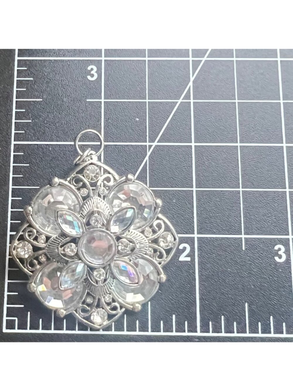 Lot 3 Silver Tone Floral Pendants Acrylic Crystals Faux Pearl Brooch Pink Blue - Picture 5 of 12